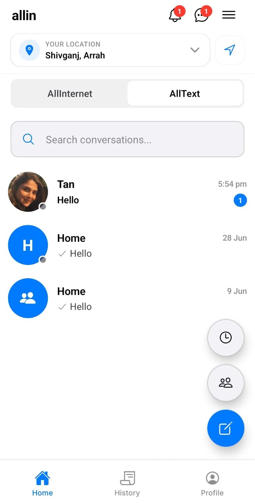 Allin chat with contacts screen