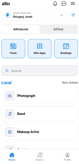 Allin local services home screen